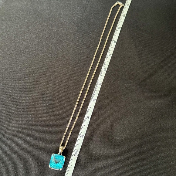 Blue Topaz Pendant Necklace With 10” Silver Plated Chain - Picture 5 of 5